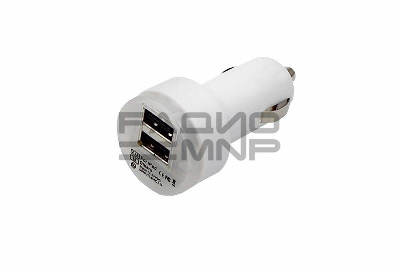 Автомобильный адаптер 1гн.USB 5В,1A+ 1гн.USB 5В, 2,1A (белый) "Rexant"