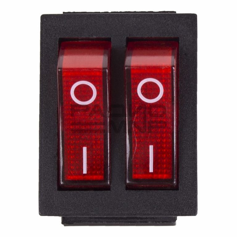 Переключатель двойной с подсветкой KCD4-202/N on-off 6 контактов 16А, 250В (красный,красный) 2