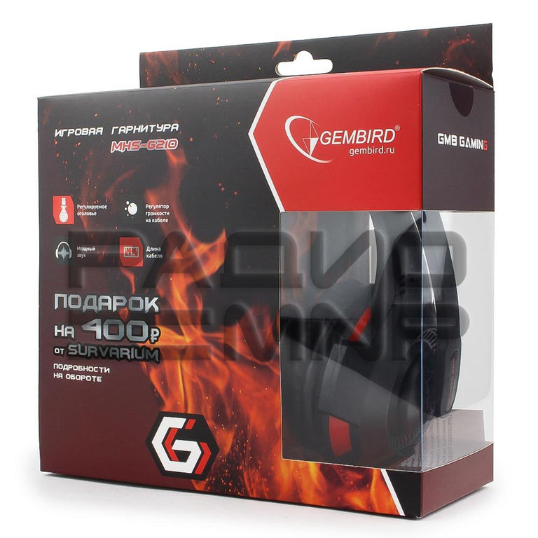Гарнитура игровая "Gembird" MHS-G210, с регулировкой громкости, кабель 1,8м (чёрно-красный) 4