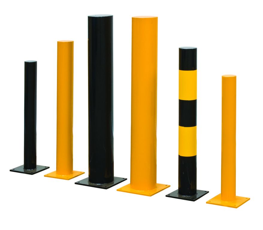 Столбик заграждения, полосатый черный/желтый, столб: диам. 75 мм, высота 1,