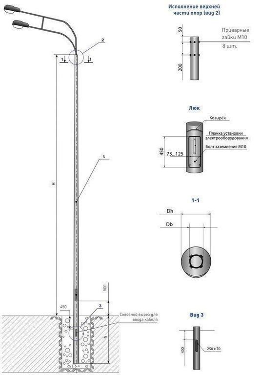 Инструкция по установке опор освещения фланцевых ОГК граненые, ОТФ трубчатые